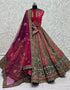 Heavy Designer Wedding Wear Bride Lehenga Choli Pink Velvet Lehenga Choli Front View