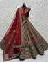 Heavy Designer Wedding Wear Bride Lehenga Choli Maroon Velvet Lehenga Choli Front View
