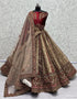 Heavy Designer Wedding Wear Bride Lehenga Choli Maroon Velvet Lehenga Choli Front View