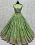 Heavy Designer Wedding Wear Bride Lehenga Choli Pista Dolla Silk Lehenga Choli Close-up View