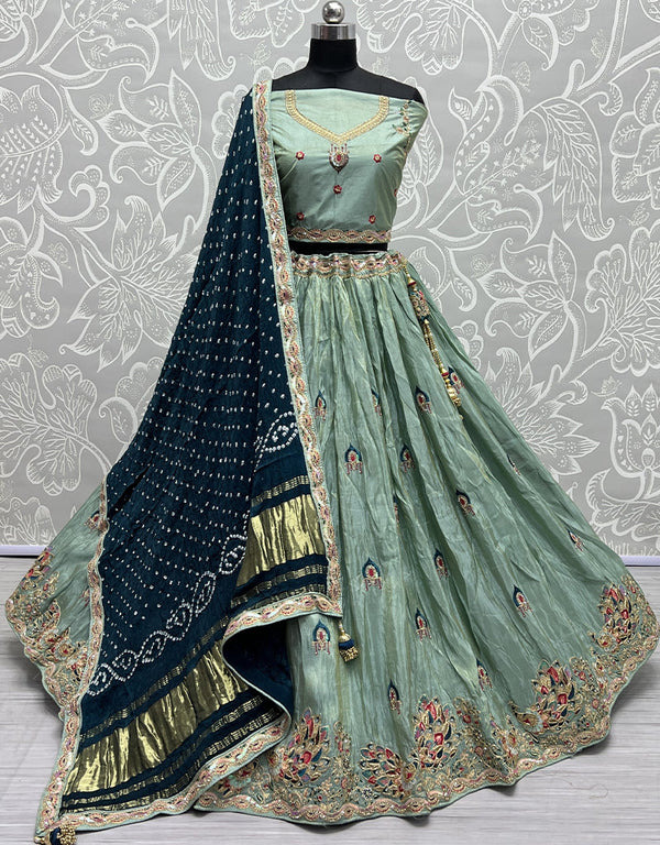 Heavy Designer Wedding Wear Bride Lehenga Choli Cadet Dolla Silk Lehenga Choli Front View