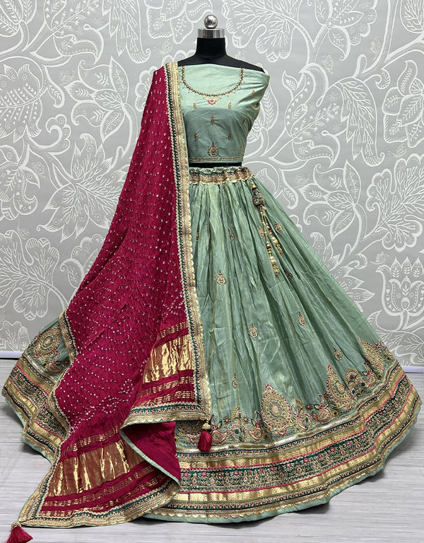 Heavy Designer Wedding Wear Bride Lehenga Choli Cadet Dolla Silk Lehenga Choli Front View
