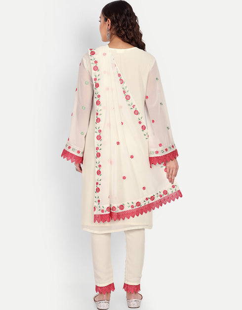 Designer Party Wear Readymade Salwar Suit White Georgette Pant Straight Close-up View