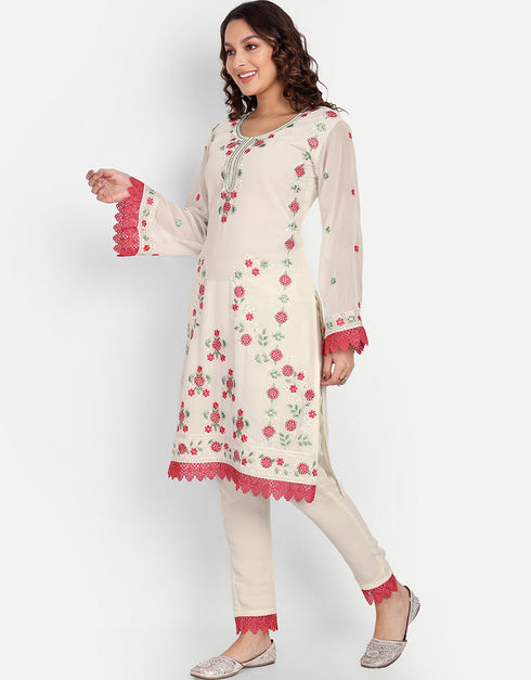 Designer Party Wear Readymade Salwar Suit White Georgette Pant Straight Side View