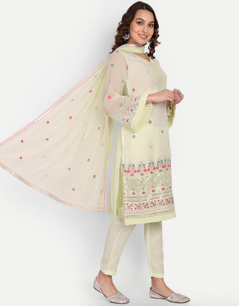 Designer Party Wear Readymade Salwar Suit Lime Georgette Pant Straight Side View