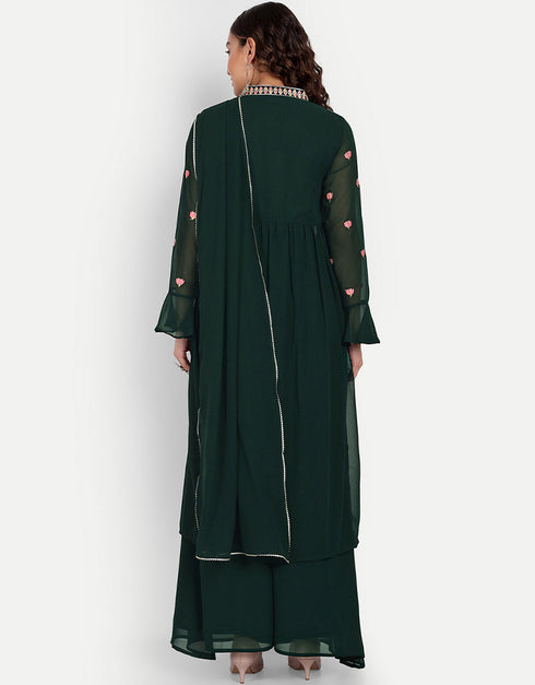 Designer Party Wear Readymade Salwar Suit Green Georgette Palazzo Straight Close-up View