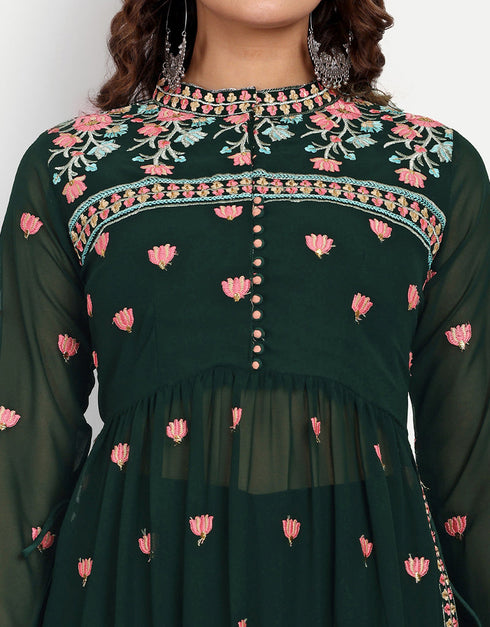 Designer Party Wear Readymade Salwar Suit Green Georgette Palazzo Straight Back View