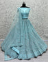 Heavy Designer Wedding Wear Bride Lehenga Choli Sky Blue Net Lehenga Choli Front View