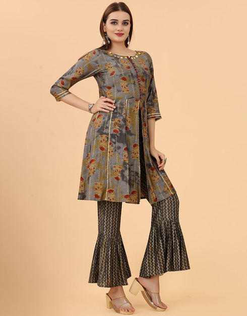 Designer Party Wear Readymade Salwar Suit Dusty Gold Viscose Sharara Suit Side View