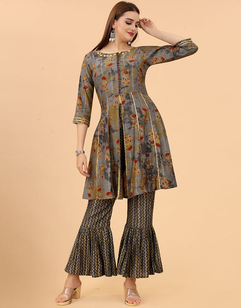 Designer Party Wear Readymade Salwar Suit Dusty Gold Viscose Sharara Suit Front View