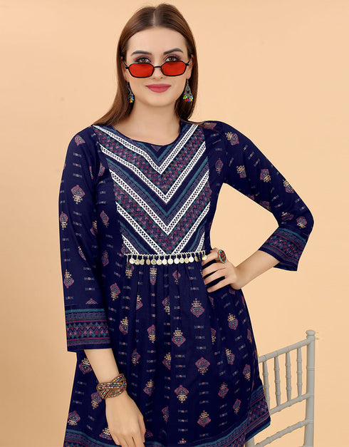 Designer Party Wear Readymade Salwar Suit Navy Blue Viscose Sharara Suit Back View