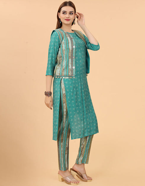 Designer Party Wear Readymade Salwar Suit Sea Green Viscose Sharara Suit Side View