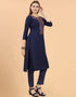 Designer Party Wear Readymade Salwar Suit Navy Blue Viscose Sharara Straight Side View