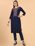 Designer Party Wear Readymade Salwar Suit Navy Blue Viscose Sharara Straight Front View