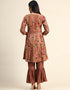Designer Party Wear Readymade Salwar Suit Dusty Peach Viscose Sharara Straight Close-up View
