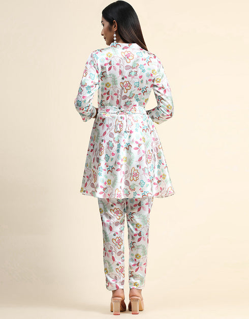 Designer Party Wear Readymade Salwar Suit White Muslin Sharara Straight Close-up View