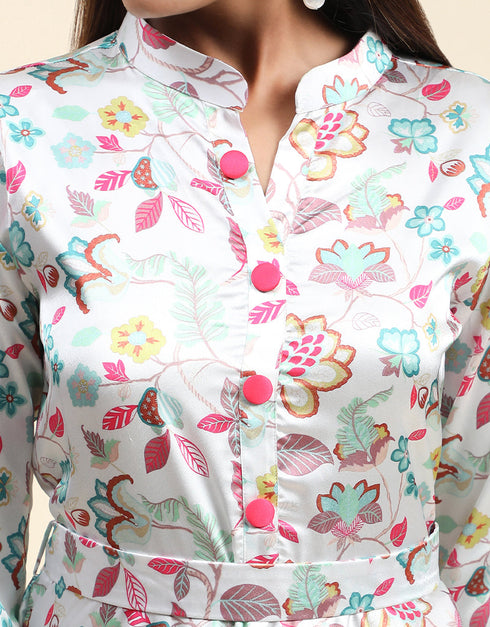 Designer Party Wear Readymade Salwar Suit White Muslin Sharara Straight Back View