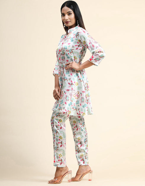 Designer Party Wear Readymade Salwar Suit White Muslin Sharara Straight Side View