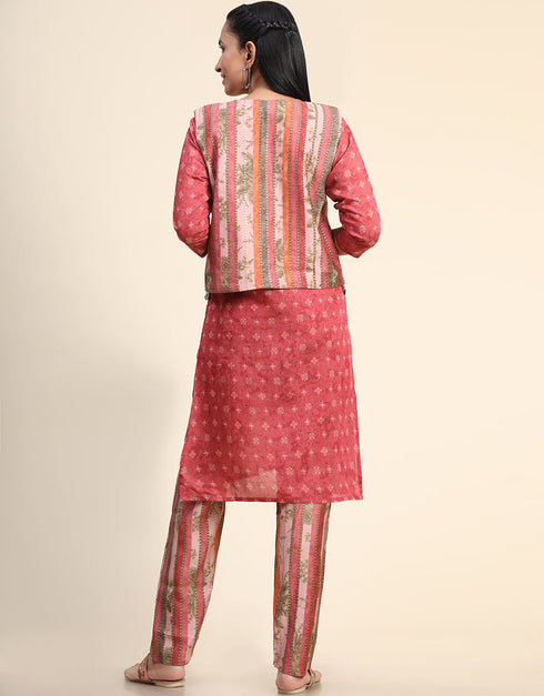 Designer Party Wear Readymade Salwar Suit Peach Viscose Sharara Straight Close-up View