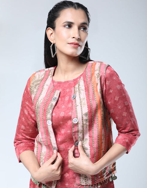 Designer Party Wear Readymade Salwar Suit Peach Viscose Sharara Straight Back View