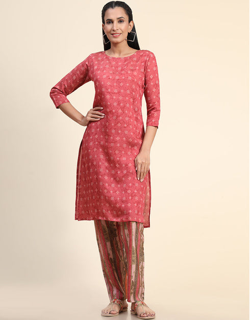 Designer Party Wear Readymade Salwar Suit Peach Viscose Sharara Straight Side View