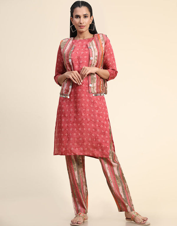 Designer Party Wear Readymade Salwar Suit Peach Viscose Sharara Straight Front View