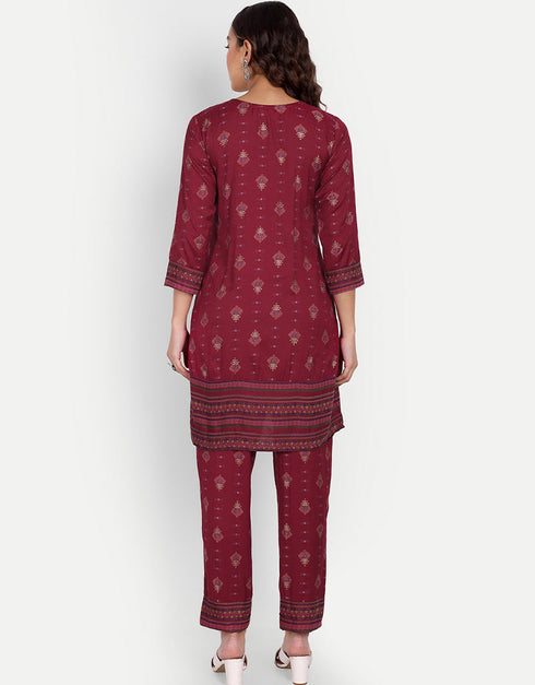 Designer Party Wear Readymade Salwar Suit Maroon Viscose Sharara Straight Close-up View