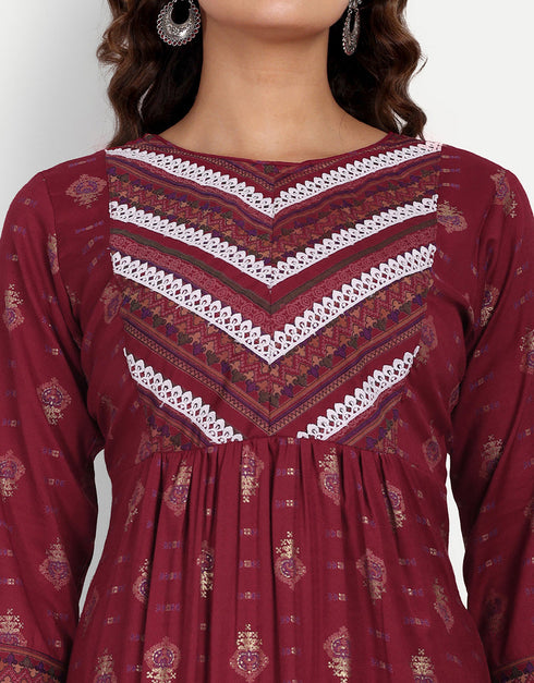 Designer Party Wear Readymade Salwar Suit Maroon Viscose Sharara Straight Back View