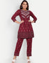 Designer Party Wear Readymade Salwar Suit Maroon Viscose Sharara Straight Front View