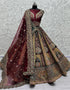 Heavy Designer Wedding Wear Velvet Lehenga Choli Maroon Velvet Lehenga Choli Front View