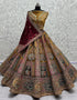 Heavy Designer Wedding Wear Velvet Lehenga Choli Mustard Velvet Lehenga Choli Close-up View