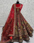 Heavy Designer Wedding Wear Velvet Lehenga Choli Red Velvet Lehenga Choli Front View