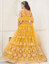 Trendy Designer Party Wear Lehenga Choli Mustard Butterfly Net Lehenga Choli Close-up View