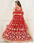 Trendy Designer Party Wear Lehenga Choli Red Butterfly Net Lehenga Choli Close-up View