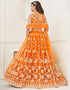Trendy Designer Party Wear Lehenga Choli Orange Butterfly Net Lehenga Choli Close-up View