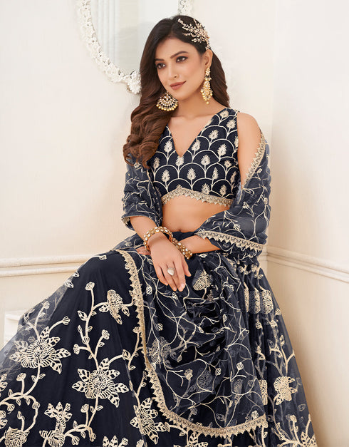 Trendy Designer Party Wear Lehenga Choli Black Butterfly Net Lehenga Choli Back View