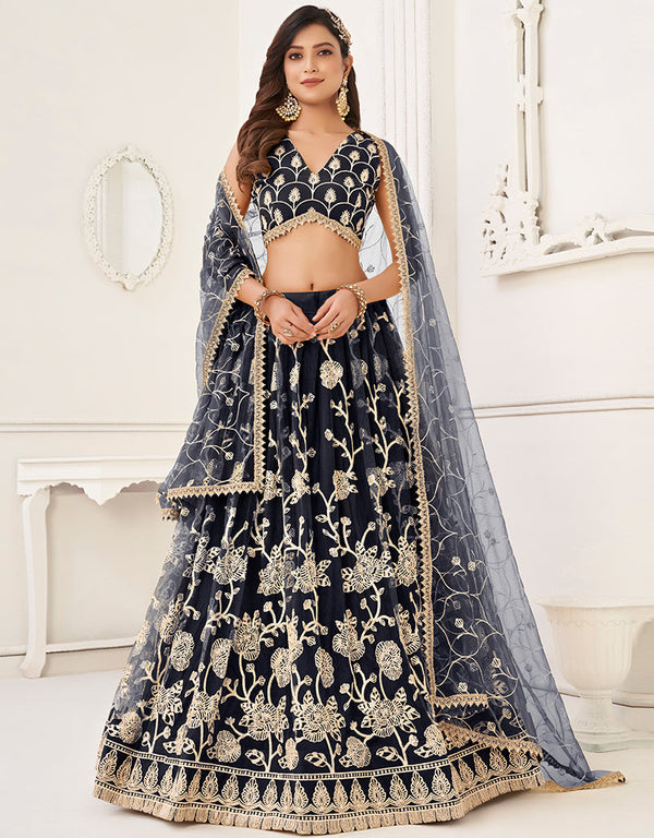 Trendy Designer Party Wear Lehenga Choli Black Butterfly Net Lehenga Choli Front View