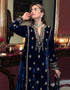 Heavy Designer Wedding Wear Velvet Salwar Suit Blue Velvet Pant Straight Close-up View