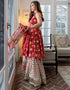 Trendy Designer Party Wear Readymade Salwar Suit Collection Red Rayon Sharara Suit Close-up View