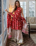 Trendy Designer Party Wear Readymade Salwar Suit Collection Red Rayon Sharara Suit Front View