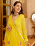 Trendy Designer Party Wear Readymade Salwar Suit Collection Yellow Georgette Sharara Suit Close-up View