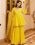 Trendy Designer Party Wear Readymade Salwar Suit Collection Yellow Georgette Sharara Suit Side View
