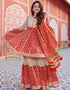 Trendy Designer Party Wear Readymade Salwar Suit Collection Red Rayon Sharara Suit Close-up View