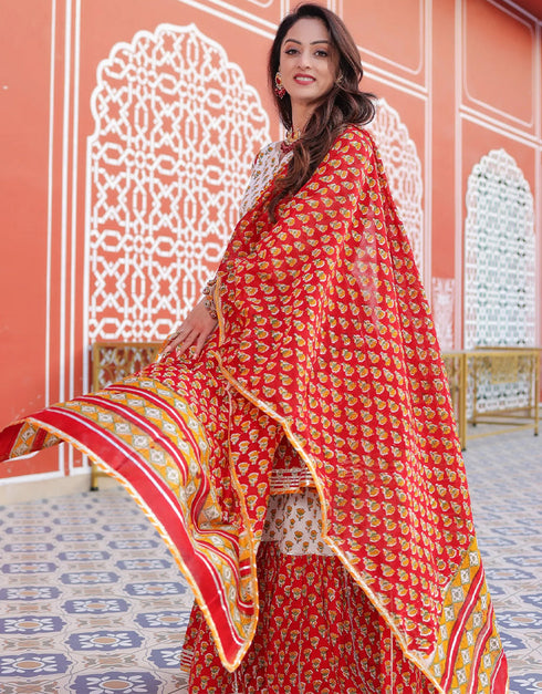 Trendy Designer Party Wear Readymade Salwar Suit Collection Red Rayon Sharara Suit Back View