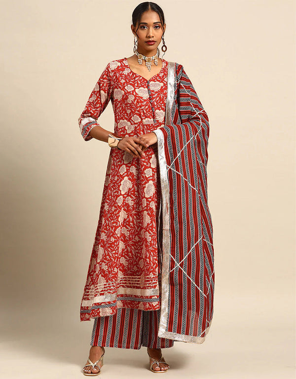 Trendy Designer Party Wear Readymade Salwar Suit Collection Maroon Rayon Palazzo Straight Front View