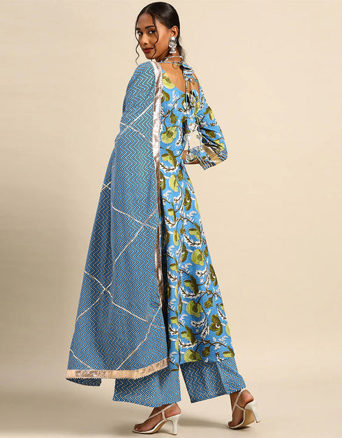 Trendy Designer Party Wear Readymade Salwar Suit Collection Sky Blue Rayon Palazzo Straight Close-up View