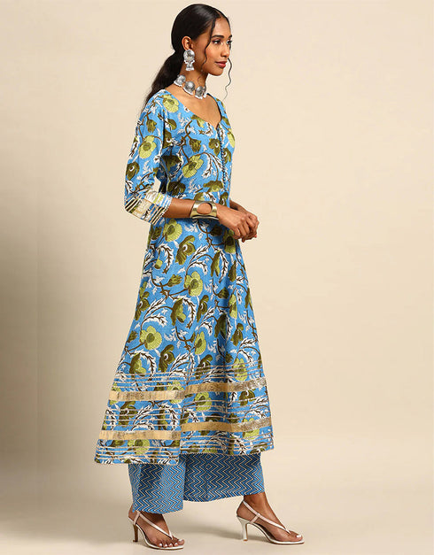 Trendy Designer Party Wear Readymade Salwar Suit Collection Sky Blue Rayon Palazzo Straight Side View