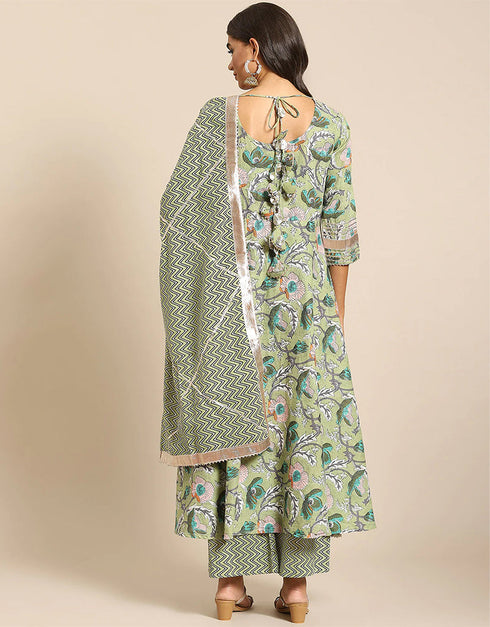 Trendy Designer Party Wear Readymade Salwar Suit Collection Olive Rayon Palazzo Straight Close-up View