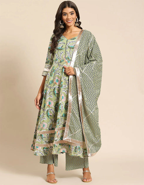 Trendy Designer Party Wear Readymade Salwar Suit Collection Olive Rayon Palazzo Straight Front View