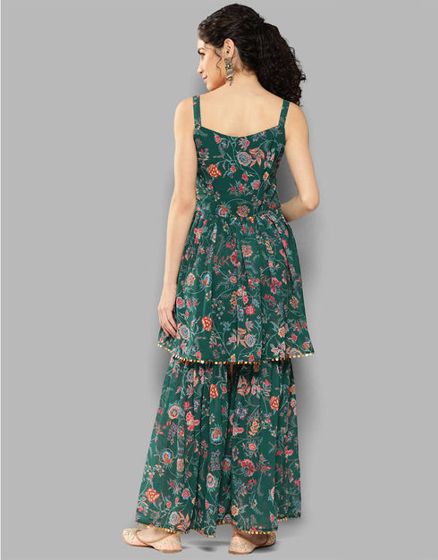 Trendy Function Readymade Suit Collection Green Georgette Sharara Suit Close-up View